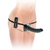 Черный страпон с вагинальной пробкой Deluxe Vibrating Penetrix Strap-On - 19 см. - Pipedream - купить с доставкой в Ангарске
