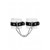 Бело-черные кожаные наручники с одним ремешком с люверсами - Pecado - купить с доставкой в Ангарске