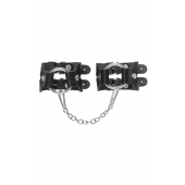 Черные кожаные наручники-браслеты из двух ремешков - Pecado - купить с доставкой в Ангарске