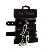 Черно-фиолетовые скругленные наручники с мягкой подкладкой - Crazy Handmade - купить с доставкой в Ангарске