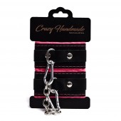 Черно-розовые скругленные наручники с мягкой подкладкой - Crazy Handmade - купить с доставкой в Ангарске