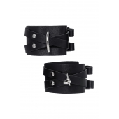 Черные кожаные оковы с двумя перекрёстными ремешками - Pecado - купить с доставкой в Ангарске