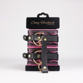 Черные кожаные оковы с розовой строчкой - Crazy Handmade - купить с доставкой в Ангарске