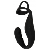 Черное эрекционное кольцо со стимуляцией промежности и анальной пробкой Cock Ring with RC Prostate Plug - Orion - в Ангарске купить с доставкой