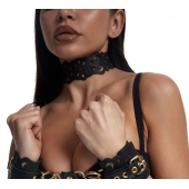 Черный ажурный чокер с золотистой фурнитурой - Crazy Handmade - купить с доставкой в Ангарске