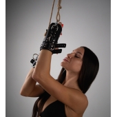 Черные высокие кожаные наручники для подвешивания - Crazy Handmade - купить с доставкой в Ангарске