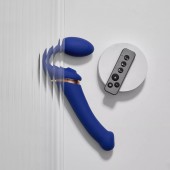 Синий безремневой страпон Multi Orgasm Bendable Strap-On size XL с клиторальной стимуляцией - Strap-on-me - купить с доставкой в Ангарске