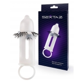 Эластичная насадка на пенис с подхватом мошонки и стимулирующими «ресничками» - Sextaz - в Ангарске купить с доставкой