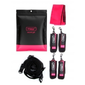 Черно-розовый эротический набор: фиксатор, оковы, наручники, повязка - Erokay - купить с доставкой в Ангарске