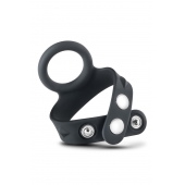 Черное эрекционное кольцо с подхватом мошонки на кнопках VS6 - Blush Novelties - в Ангарске купить с доставкой