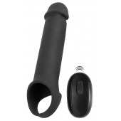 Черная вибронасадка для пениса с хомутом для мошонки и пультом ДУ Remote Controlled Penis Extension - Orion - в Ангарске купить с доставкой