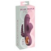 Сливовый вибратор с клиторальным отростком и анальным хвостом Slim Triple Plum - 21,4 см. - Orion