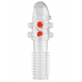 Гелевая прозрачная насадка с шариками и шипами - 14 см. - Toyfa Basic - в Ангарске купить с доставкой