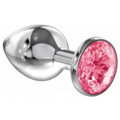 Большая серебристая анальная пробка Diamond Pink Sparkle Large с розовым кристаллом - 8 см. - Lola Games - купить с доставкой в Ангарске