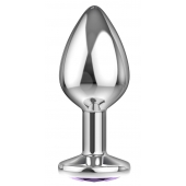 Малая серебристая анальная пробка Diamond Purple Sparkle Small с фиолетовым кристаллом - 7 см. - Lola Games - купить с доставкой в Ангарске