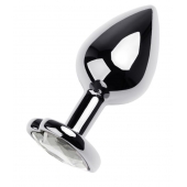 Серебристая анальная пробка с прозрачным кристаллом-сердцем - 8 см. - ToyFa - купить с доставкой в Ангарске