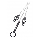 Черно-серебристые зажимы для сосков с кольцом для пениса TOYFA Metal - ToyFa - купить с доставкой в Ангарске