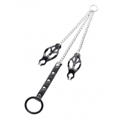 Черно-серебристые зажимы для сосков с кольцом для пениса TOYFA Metal - ToyFa - купить с доставкой в Ангарске