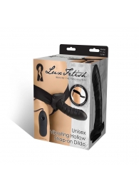 Чёрный полый страпон с вибрацией Unisex Vibrating Hollow Strap-On - 14 см. - Lux Fetish - купить с доставкой в Ангарске