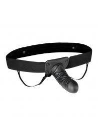 Чёрный полый страпон с вибрацией Unisex Vibrating Hollow Strap-On - 14 см. - Lux Fetish - купить с доставкой в Ангарске