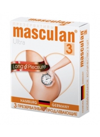 Розовые презервативы Masculan Ultra Long Pleasure с колечками, пупырышками и продлевающим эффектом - 3 шт. - Masculan - купить с доставкой в Ангарске