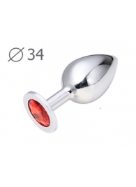 Коническая серебристая анальная втулка с красным кристаллом - 8,2 см. - Anal Jewelry Plug - купить с доставкой в Ангарске