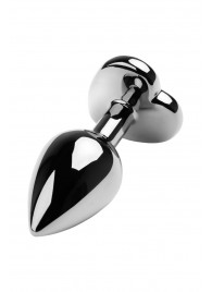 Серебристая коническая анальная пробка с красным кристаллом-сердечком - 7 см. - ToyFa - купить с доставкой в Ангарске