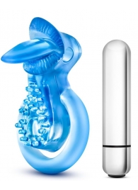 Голубое эрекционное виброкольцо 10 Function Vibrating Tongue Ring - Blush Novelties - в Ангарске купить с доставкой