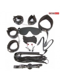 Большой игровой набор БДСМ: наручники, оковы, маска, кляп, плеть, ошейник с поводком, верёвка, зажимы для сосков - Notabu - купить с доставкой в Ангарске