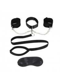 Чёрный ошейник с наручниками и поводком Collar Cuffs   Leash Set - Lux Fetish - купить с доставкой в Ангарске