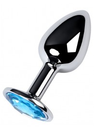 Серебристая конусовидная анальная пробка с голубым кристаллом - 7 см. - ToyFa - купить с доставкой в Ангарске