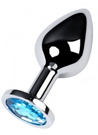 Серебристая конусовидная анальная пробка с голубым кристаллом - 8 см. - ToyFa - купить с доставкой в Ангарске