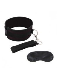 Черный ошейник с длинным поводком Collar and Leash Set - Lux Fetish - купить с доставкой в Ангарске