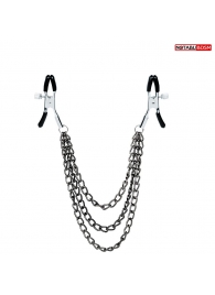 Оригинальные зажимы на соски с тройной короткой цепочкой - Notabu - купить с доставкой в Ангарске