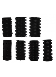 Набор из 7 черных насадок PENIS SLEEVES SET - Dream Toys - в Ангарске купить с доставкой