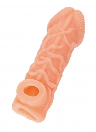 Телесная закрытая насадка с венками Cock Sleeve Size S - 13,8 см. - KOKOS - в Ангарске купить с доставкой