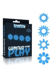 Набор из 4 голубых, светящихся в темноте эрекционных колец Lumino Play - Lovetoy - в Ангарске купить с доставкой