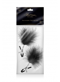 Зажимы на соски с черными пуховыми кисточками Sweet Caress Feather Nipple Clumps - Sweet Caress - купить с доставкой в Ангарске