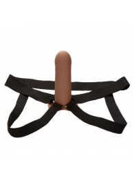 Коричневый фаллопротез из силикона Extension with Harness - 15,75 см. - California Exotic Novelties - купить с доставкой в Ангарске