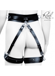 Черный кожаный пояс с гартерами - S-M - Notabu - купить с доставкой в Ангарске