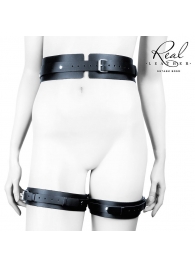 Черный кожаный пояс с гартерами - S-M - Notabu - купить с доставкой в Ангарске