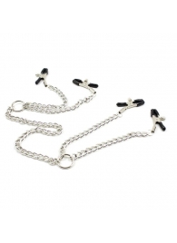 Серебристые зажимы для сосков и половых губ на тонкой цепочке - Notabu - купить с доставкой в Ангарске