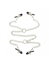 Серебристые зажимы для сосков и половых губ на тонкой цепочке - Notabu - купить с доставкой в Ангарске