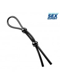 Черное силиконовое лассо с двумя шариками для утяжки - Sex Expert - в Ангарске купить с доставкой