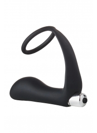 Черное эрекционное кольцо с вибропробкой Vibrating Anal Plug With Cockring - Dream Toys - в Ангарске купить с доставкой