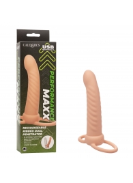 Телесная насадка для двойного проникновения Rechargeable Ribbed Dual Penetrator с вибрацией - California Exotic Novelties - купить с доставкой в Ангарске