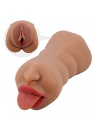 Темно-бежевый двусторонний мастурбатор Sarah - ротик и вагина - Baile - в Ангарске купить с доставкой