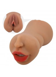 Темно-бежевый двусторонний мастурбатор Zoey - ротик и вагина - Baile - в Ангарске купить с доставкой