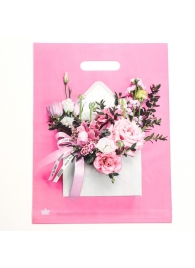 Розовый пакет с цветочным принтом и вырубной ручкой (40х31 см) - Сима-Ленд - купить с доставкой в Ангарске