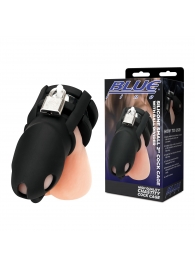 Черная клетка для пениса Silicone Small 2 in Cock Cage With Ball Divider - BlueLine - купить с доставкой в Ангарске